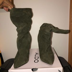 Suede green slouched ankle boots